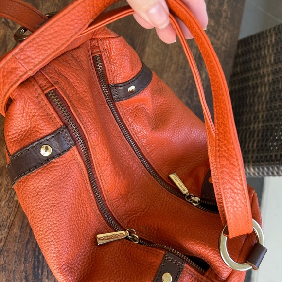 Marco Buggiani orange & brown pebble leather handbag purse satchel - Picture 3 of 15